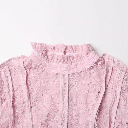 Lace Stand Collar Bell Sleeve Maxi Dress (MS395) - A-1 Thread Vault