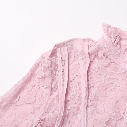 Lace Stand Collar Bell Sleeve Maxi Dress (MS395) - A-1 Thread Vault