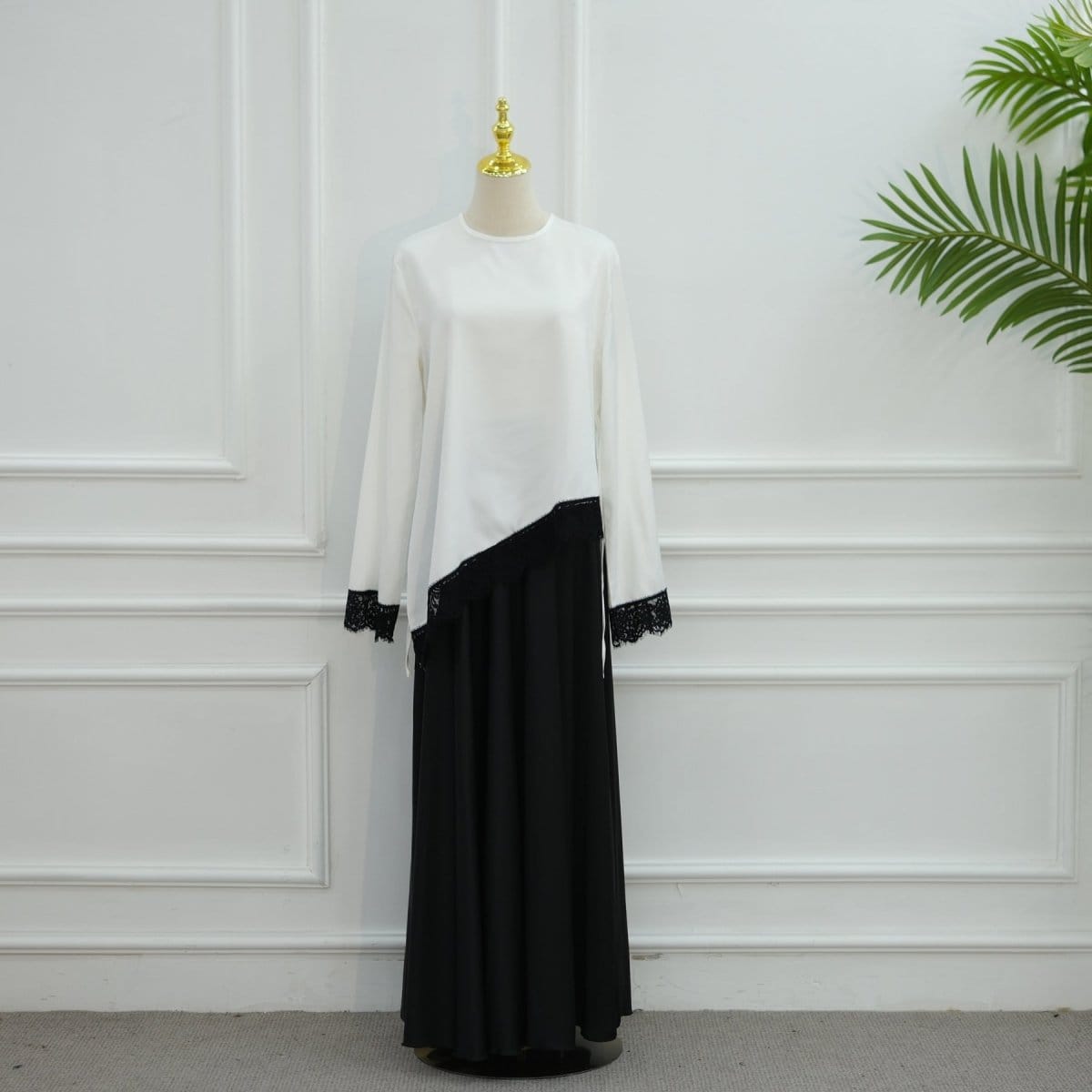 Lace Trim Contrast Panel Satin Top(MS407) - A-1 Thread Vault