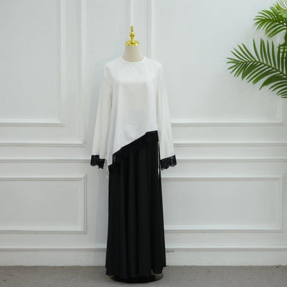 Lace Trim Contrast Panel Satin Top(MS407) - A-1 Thread Vault