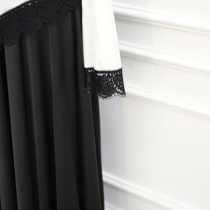 Lace Trim Contrast Panel Satin Top(MS407) - A-1 Thread Vault