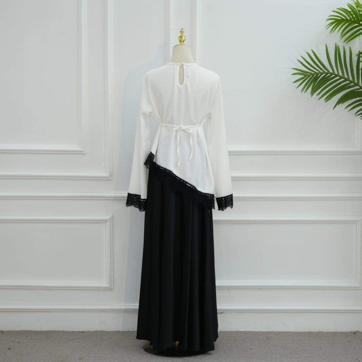 Lace Trim Contrast Panel Satin Top(MS407) - A-1 Thread Vault