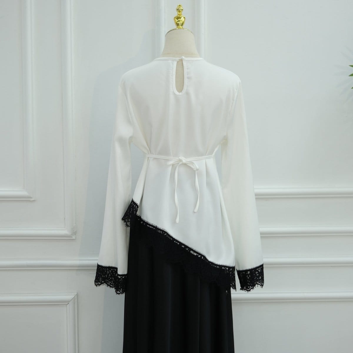 Lace Trim Contrast Panel Satin Top(MS407) - A-1 Thread Vault