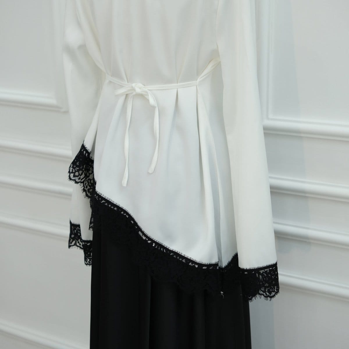 Lace Trim Contrast Panel Satin Top(MS407) - A-1 Thread Vault