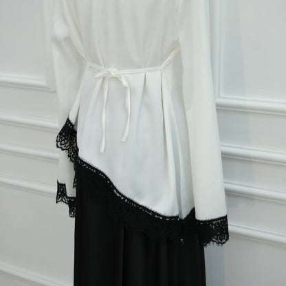 Lace Trim Contrast Panel Satin Top(MS407) - A-1 Thread Vault