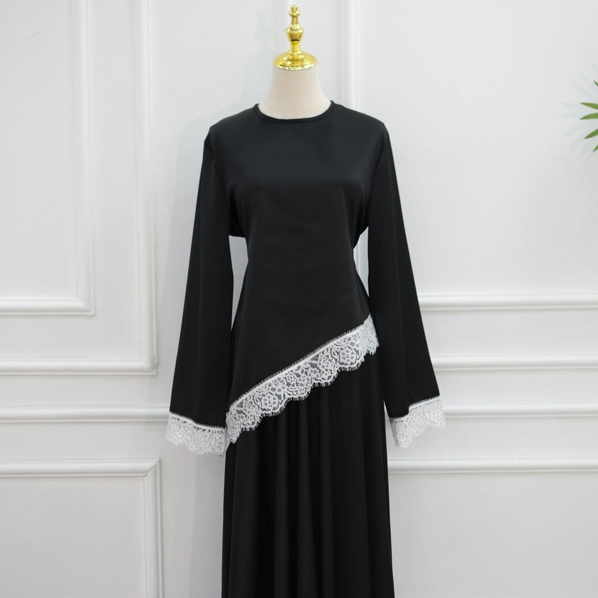 Lace Trim Contrast Panel Satin Top(MS407) - A-1 Thread Vault