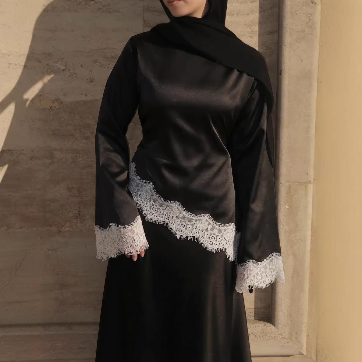 Lace Trim Contrast Panel Satin Top(MS407) - A-1 Thread Vault