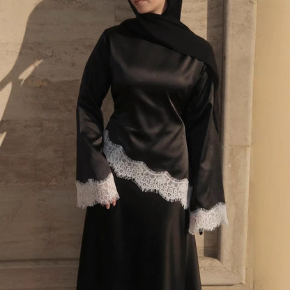 Lace Trim Contrast Panel Satin Top(MS407) - A-1 Thread Vault