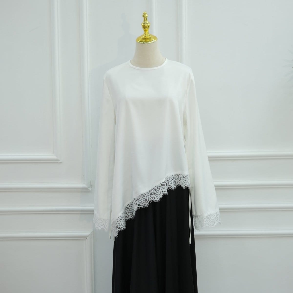 Lace Trim Contrast Panel Satin Top(MS407) - A-1 Thread Vault