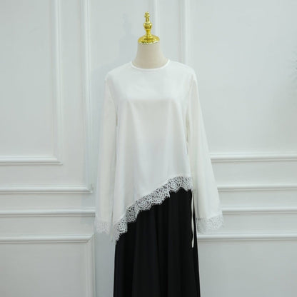 Lace Trim Contrast Panel Satin Top(MS407) - A-1 Thread Vault