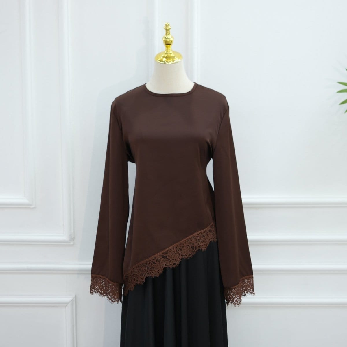 Lace Trim Contrast Panel Satin Top(MS407) - A-1 Thread Vault