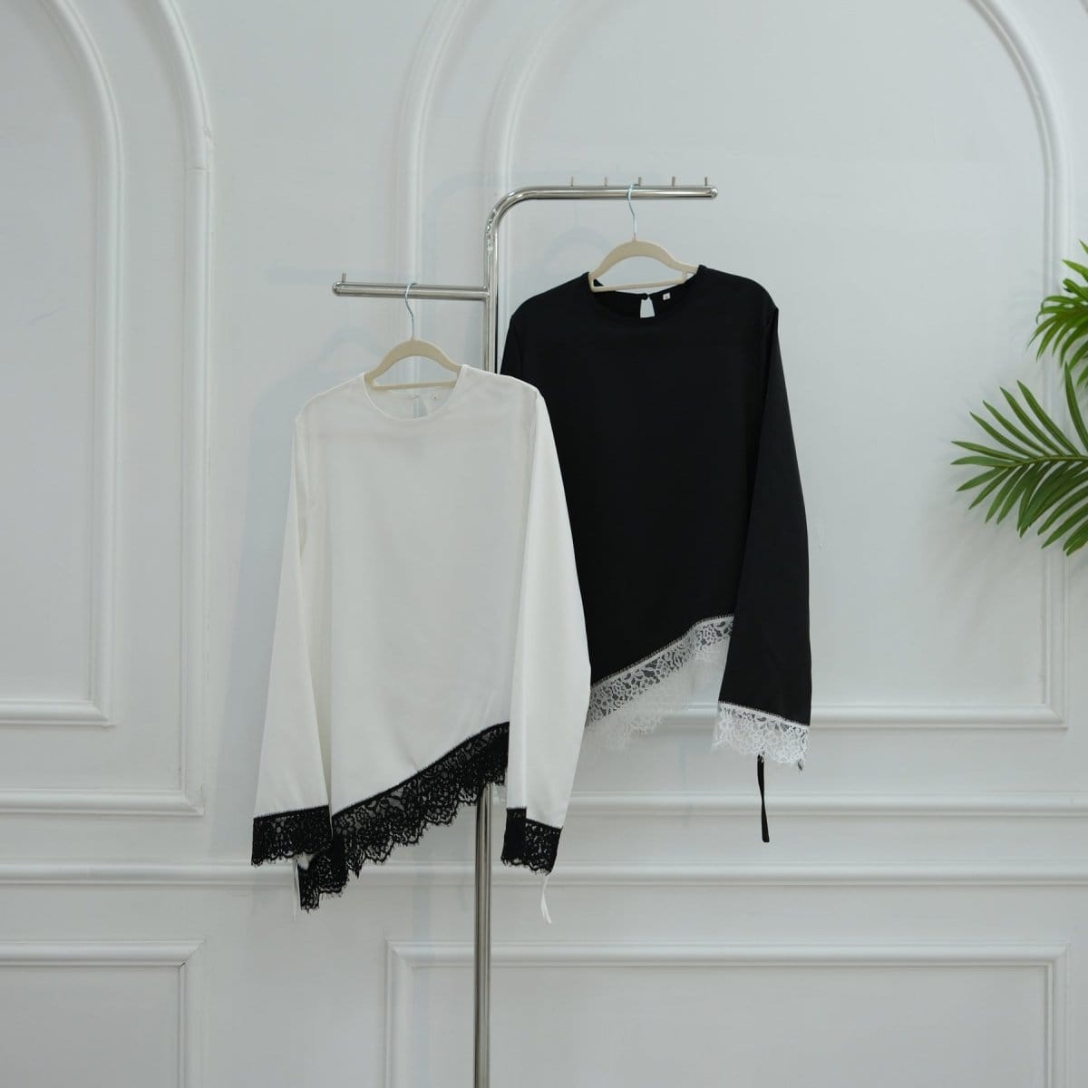 Lace Trim Contrast Panel Satin Top(MS407) - A-1 Thread Vault