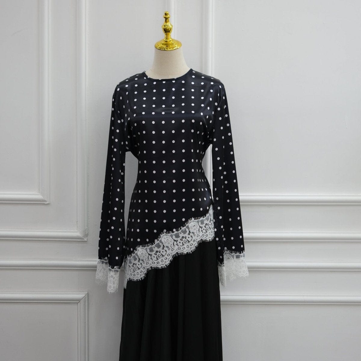 Lace Trim Contrast Panel Satin Top(MS407) - A-1 Thread Vault