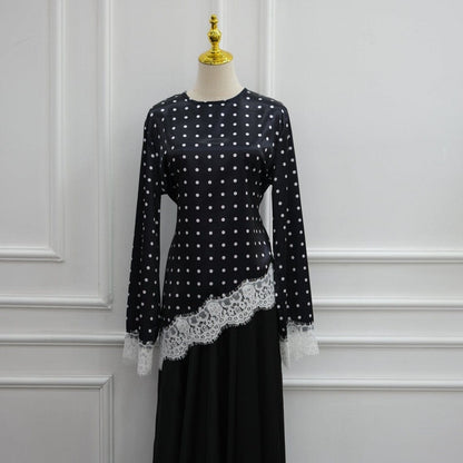 Lace Trim Contrast Panel Satin Top(MS407) - A-1 Thread Vault