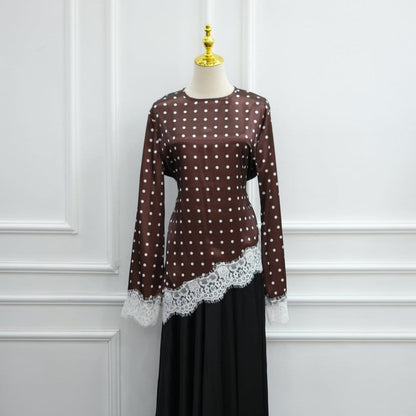 Lace Trim Contrast Panel Satin Top(MS407) - A-1 Thread Vault