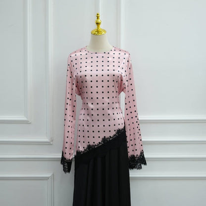 Lace Trim Contrast Panel Satin Top(MS407) - A-1 Thread Vault