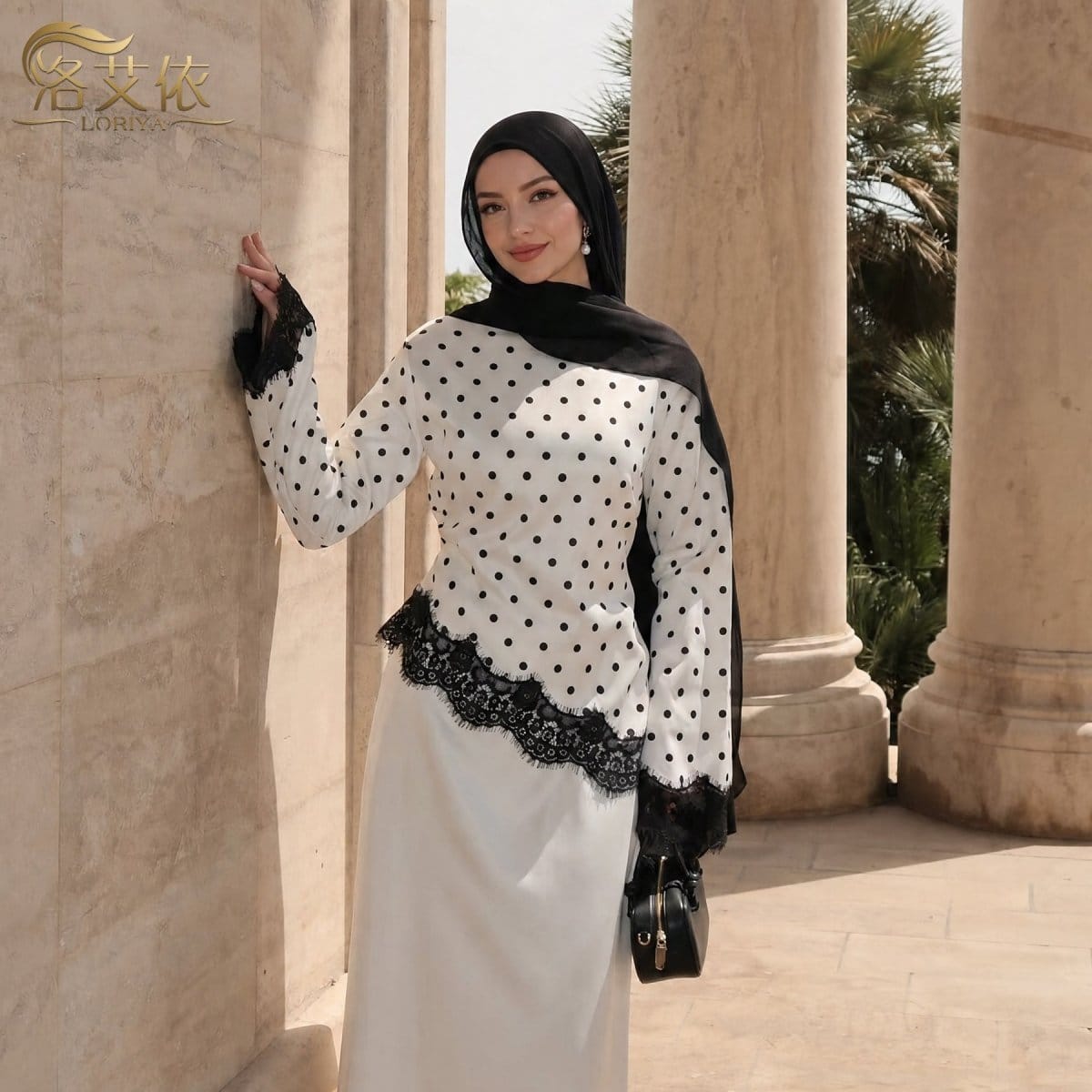 Lace Trim Contrast Panel Satin Top(MS407) - A-1 Thread Vault