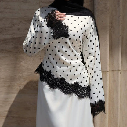 Lace Trim Contrast Panel Satin Top(MS407) - A-1 Thread Vault