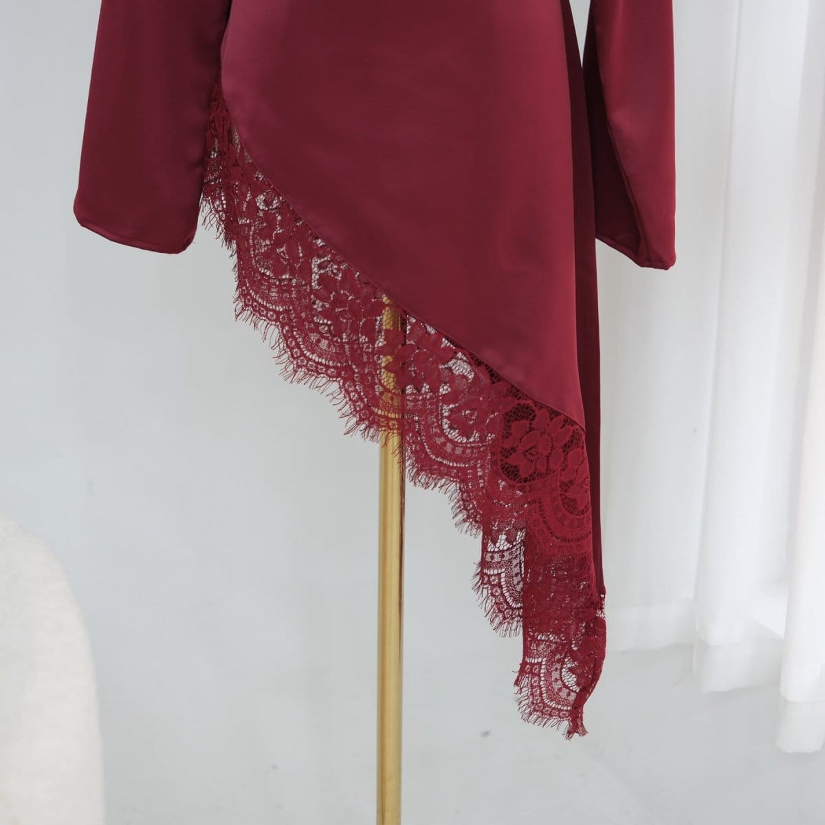 Lace Trim Contrast Panel Satin Top(MS408) - A-1 Thread Vault