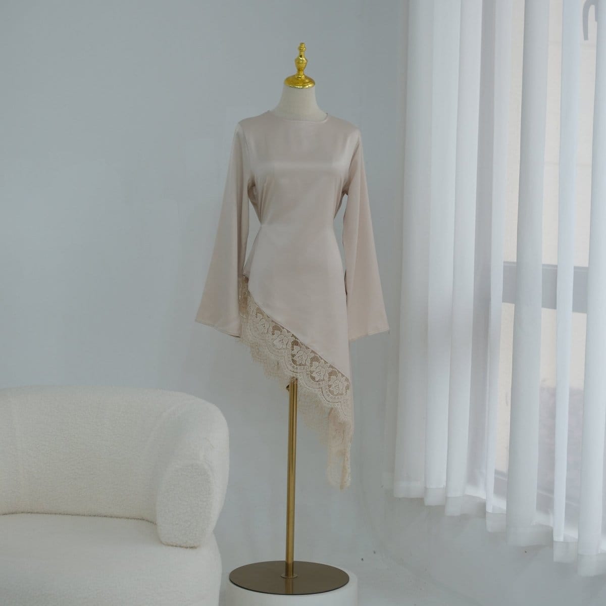 Lace Trim Contrast Panel Satin Top(MS408) - A-1 Thread Vault