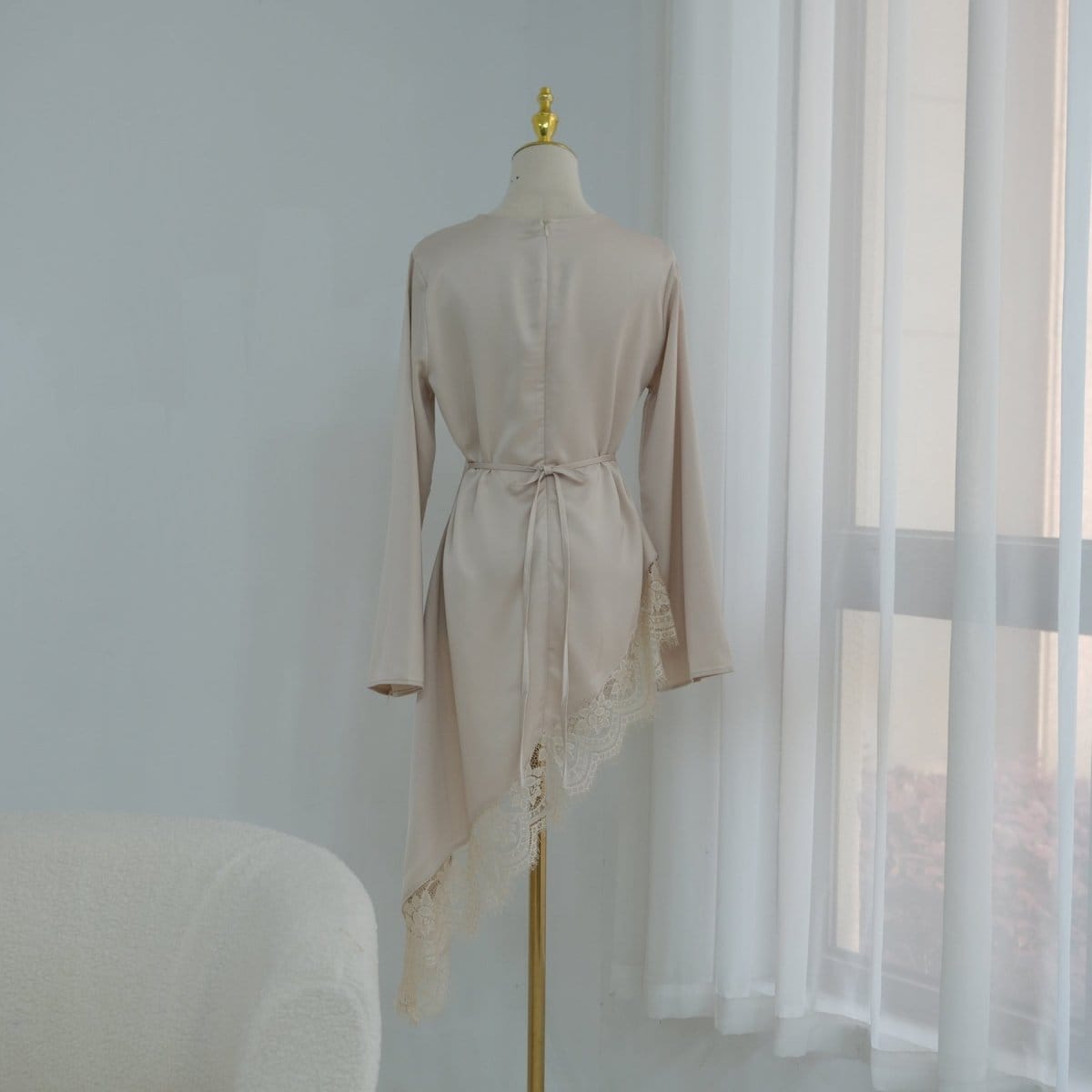 Lace Trim Contrast Panel Satin Top(MS408) - A-1 Thread Vault