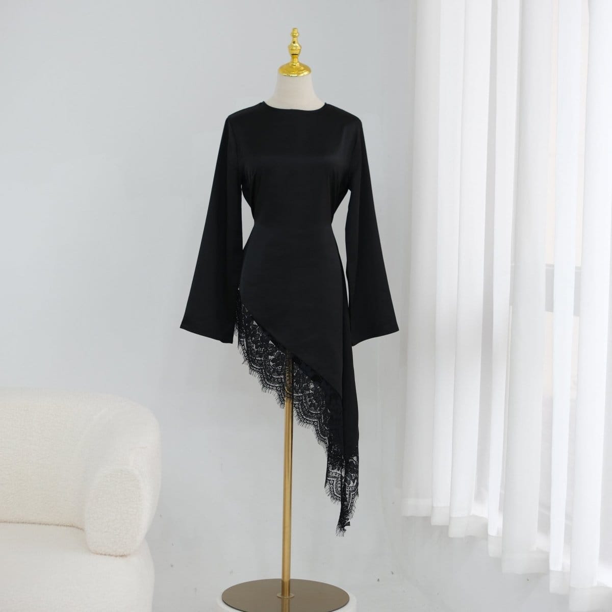 Lace Trim Contrast Panel Satin Top(MS408) - A-1 Thread Vault