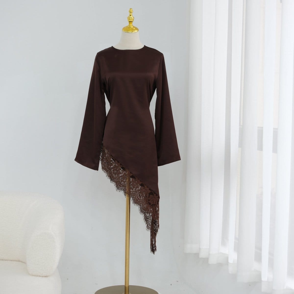 Lace Trim Contrast Panel Satin Top(MS408) - A-1 Thread Vault