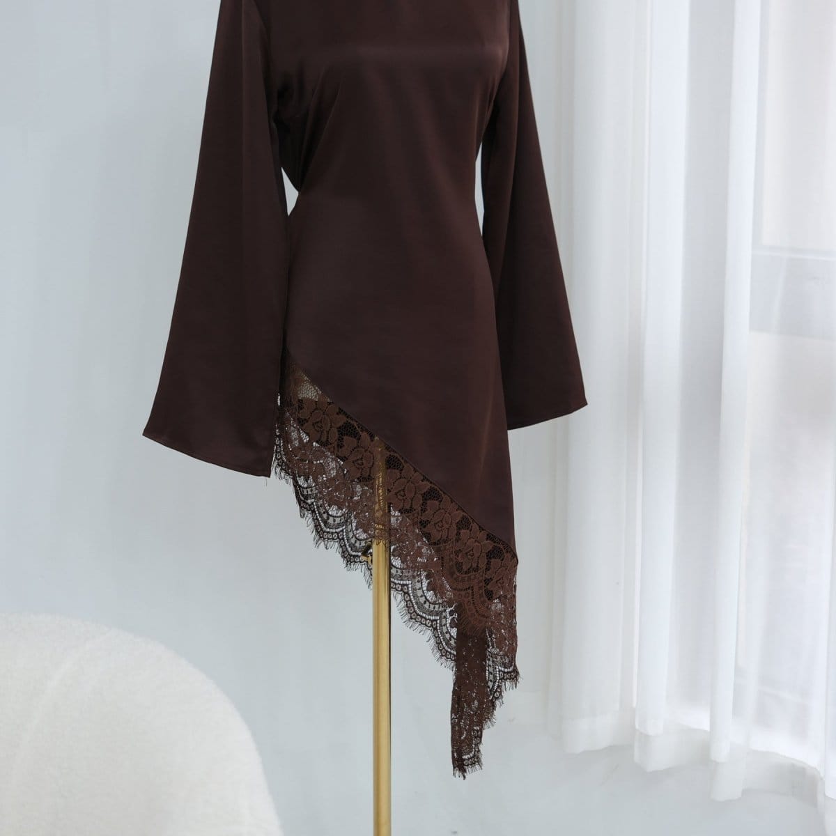 Lace Trim Contrast Panel Satin Top(MS408) - A-1 Thread Vault