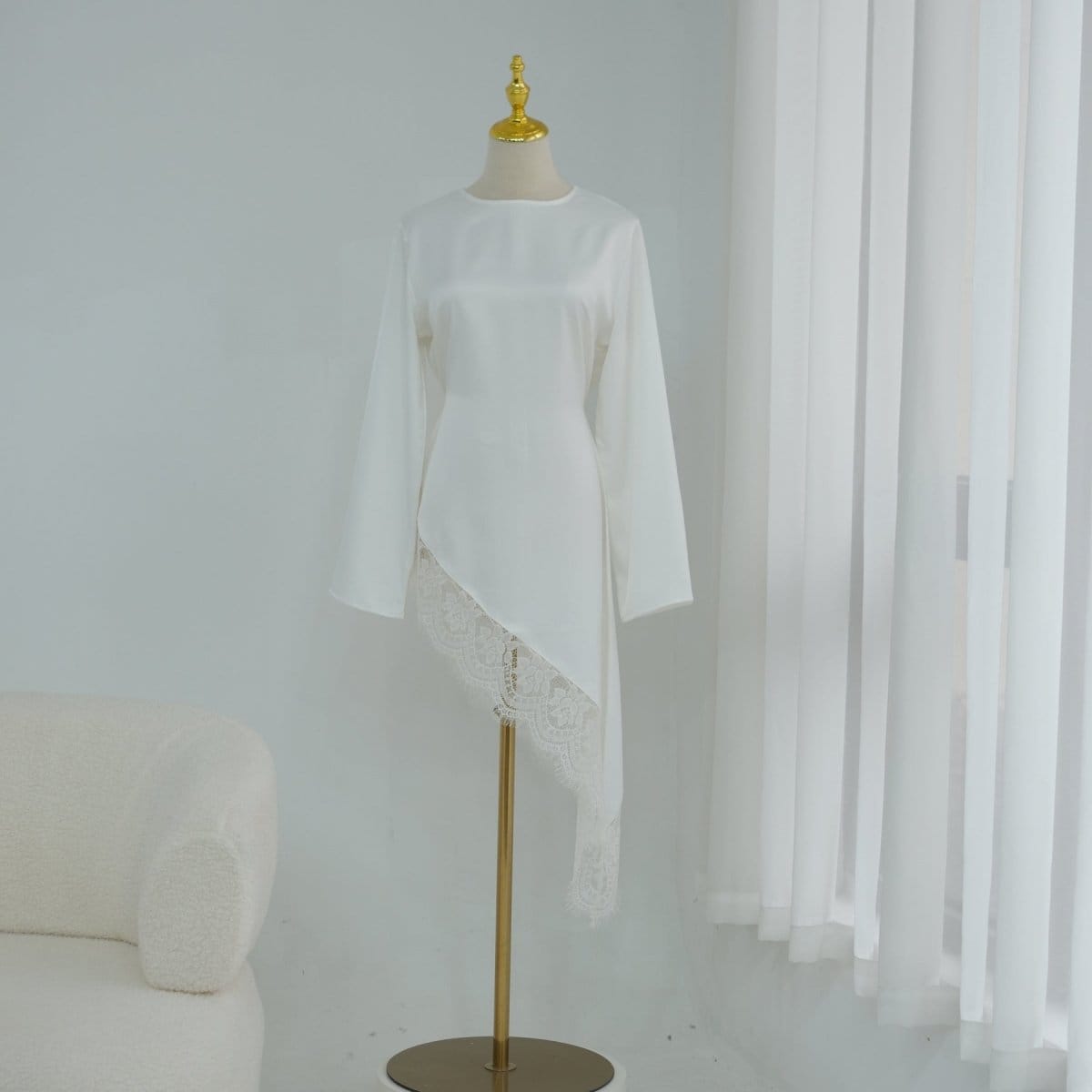 Lace Trim Contrast Panel Satin Top(MS408) - A-1 Thread Vault