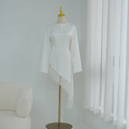 Lace Trim Contrast Panel Satin Top(MS408) - A-1 Thread Vault