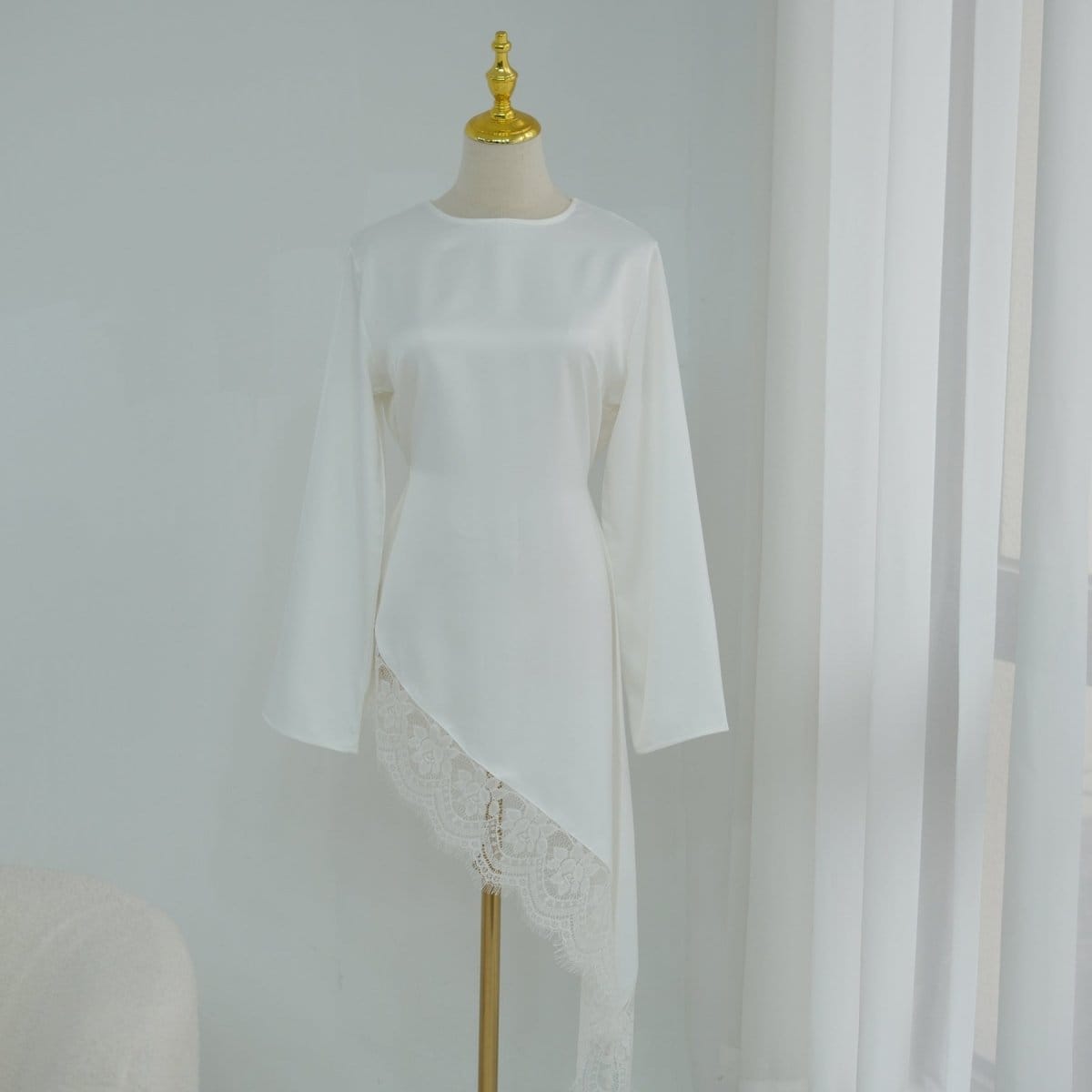 Lace Trim Contrast Panel Satin Top(MS408) - A-1 Thread Vault
