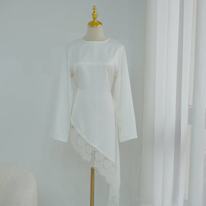 Lace Trim Contrast Panel Satin Top(MS408) - A-1 Thread Vault
