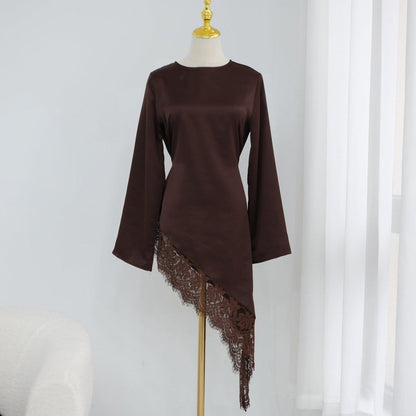 Lace Trim Contrast Panel Satin Top(MS408) - A-1 Thread Vault