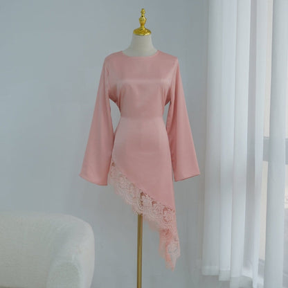 Lace Trim Contrast Panel Satin Top(MS408) - A-1 Thread Vault