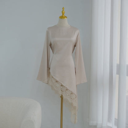Lace Trim Contrast Panel Satin Top(MS408) - A-1 Thread Vault