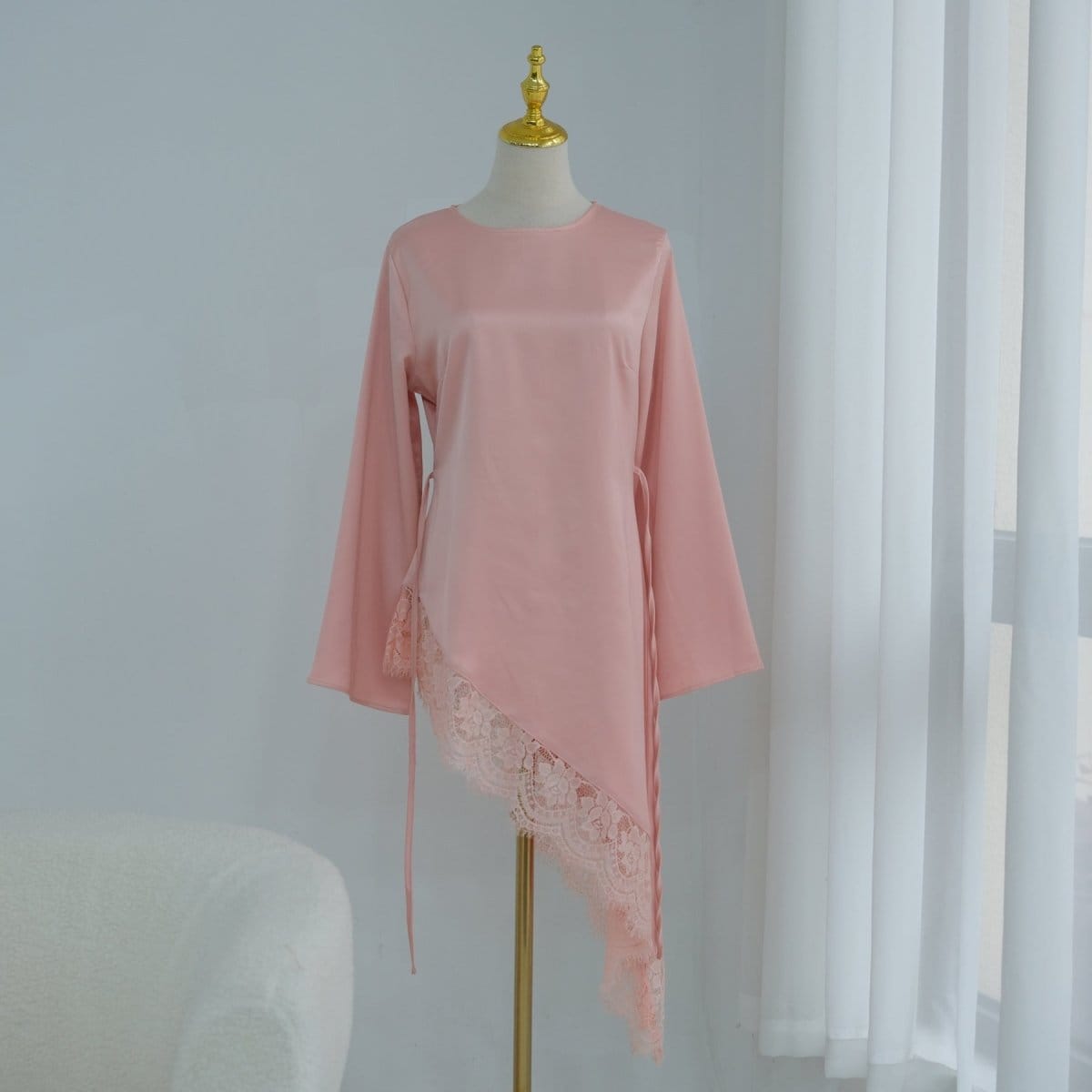 Lace Trim Contrast Panel Satin Top(MS408) - A-1 Thread Vault