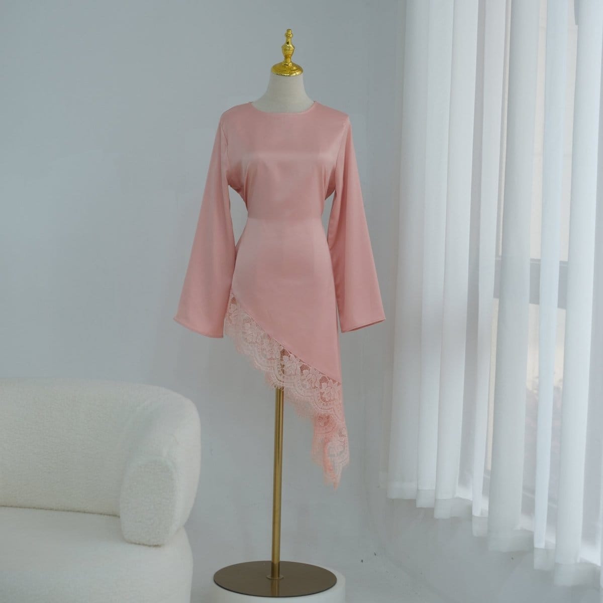 Lace Trim Contrast Panel Satin Top(MS408) - A-1 Thread Vault