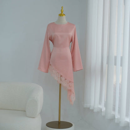 Lace Trim Contrast Panel Satin Top(MS408) - A-1 Thread Vault