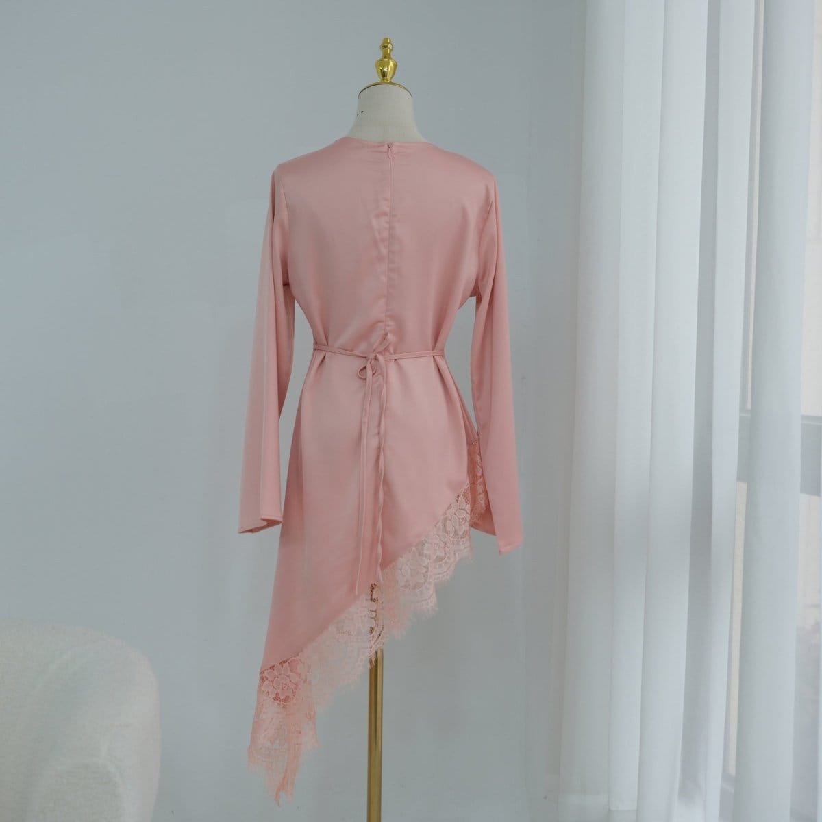 Lace Trim Contrast Panel Satin Top(MS408) - A-1 Thread Vault