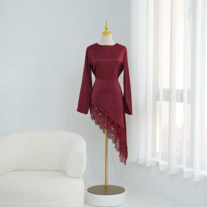 Lace Trim Contrast Panel Satin Top(MS408) - A-1 Thread Vault