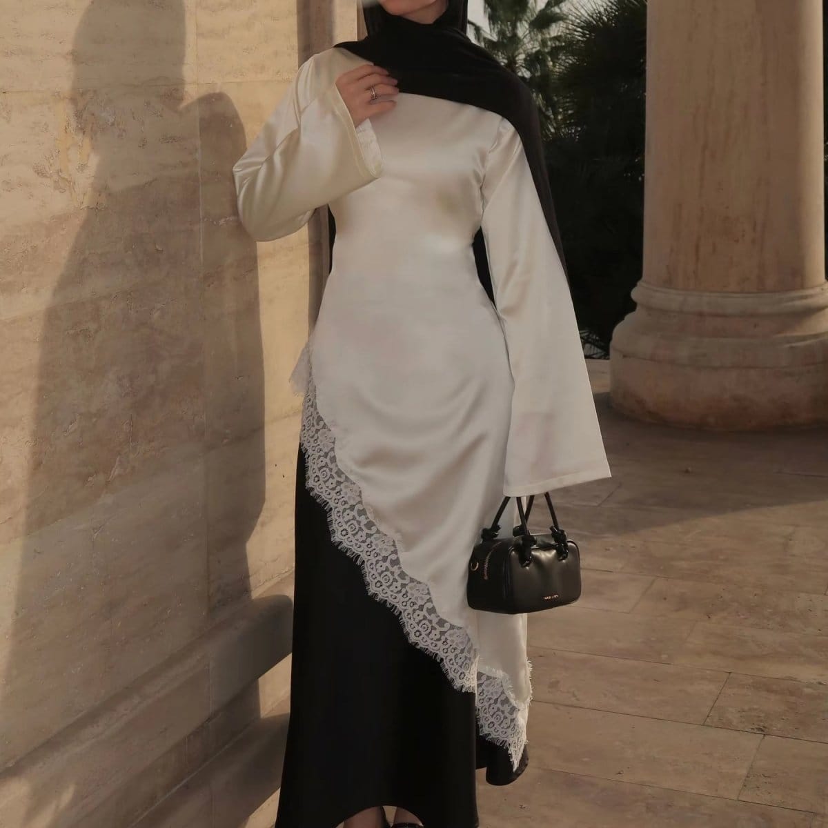 Lace Trim Contrast Panel Satin Top(MS408) - A-1 Thread Vault