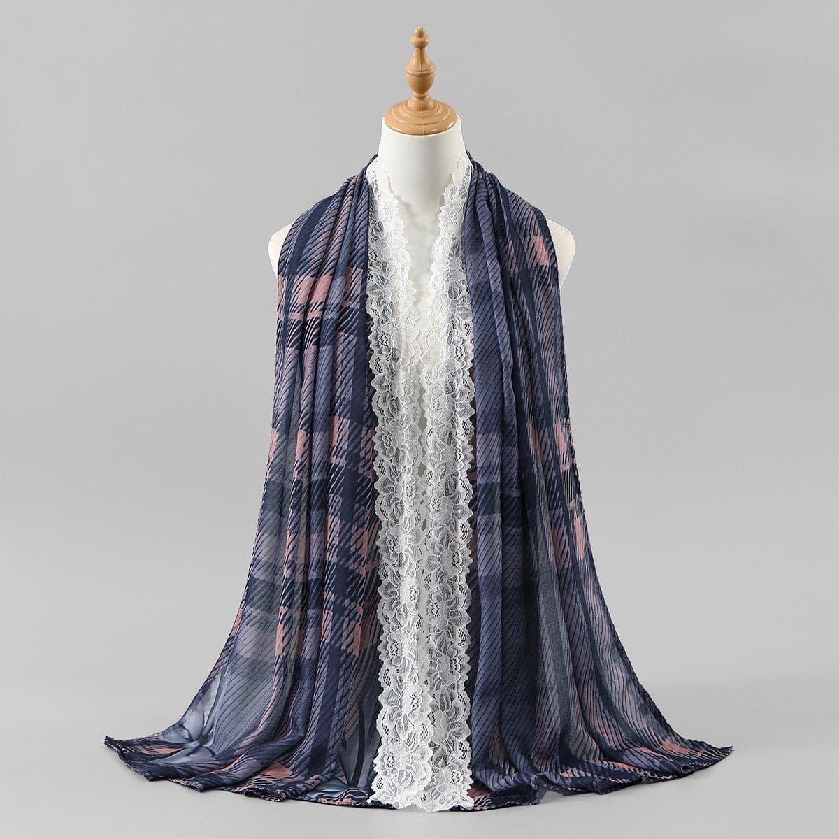 Lace Trim Print Hijab Shawl(MH231) - A-1 Thread Vault