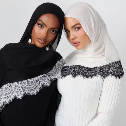 Lace Trim Rayon Hijab Scarf(MH211) - A-1 Thread Vault