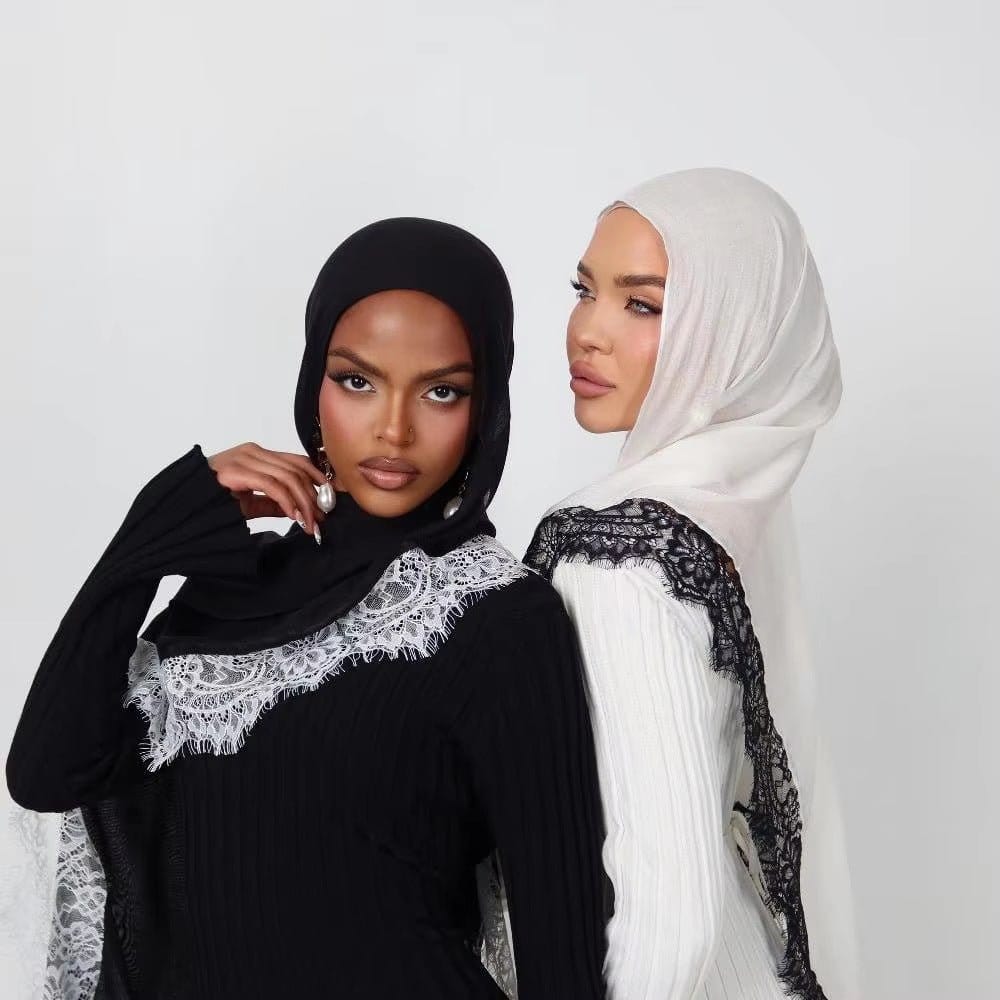Lace Trim Rayon Hijab Scarf(MH211) - A-1 Thread Vault