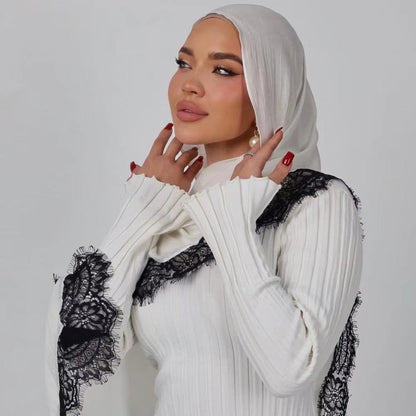 Lace Trim Rayon Hijab Scarf(MH211) - A-1 Thread Vault