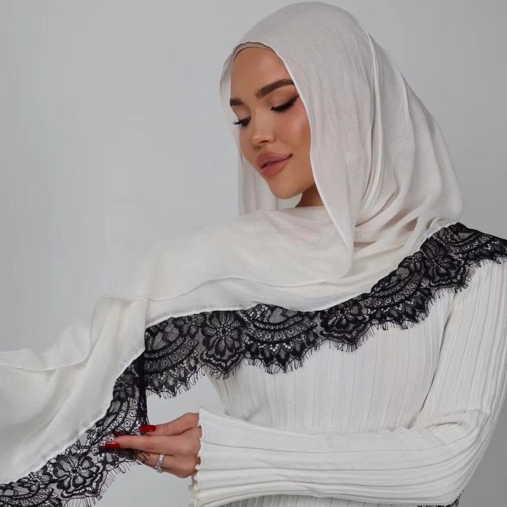 Lace Trim Rayon Hijab Scarf(MH211) - A-1 Thread Vault