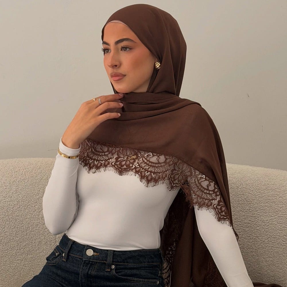 Lace Trim Rayon Hijab Scarf(MH211) - A-1 Thread Vault