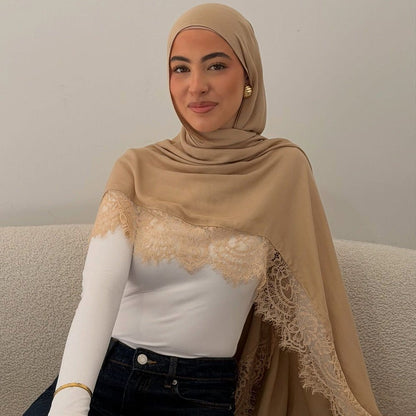 Lace Trim Rayon Hijab Scarf(MH211) - A-1 Thread Vault