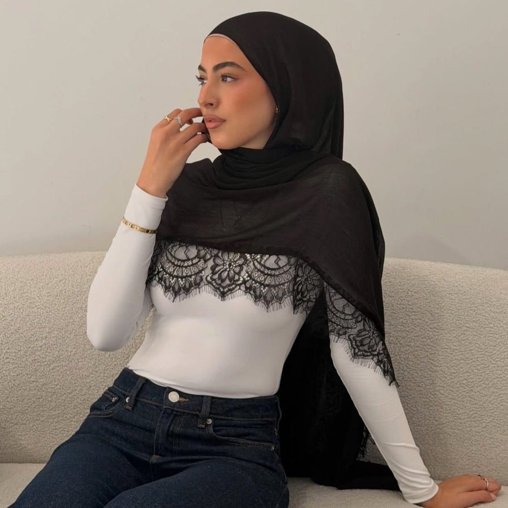 Lace Trim Rayon Hijab Scarf(MH211) - A-1 Thread Vault