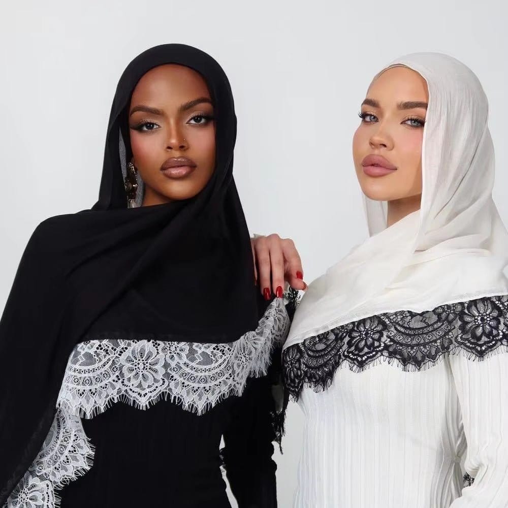 Lace Trim Rayon Hijab Scarf(MH211) - A-1 Thread Vault